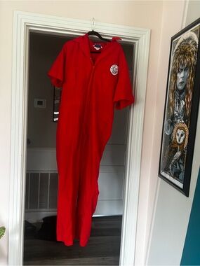 Red Short-Sleeve Coverall with Embroidered Cajuns Patch